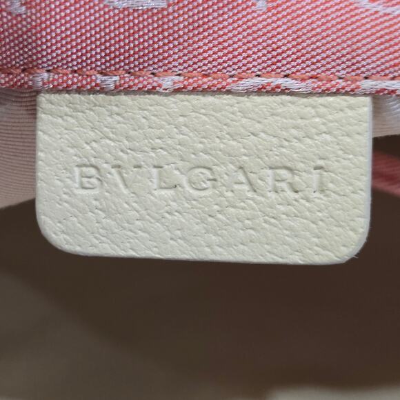 BVLGARI Maerea Logo Mania Canvas Leather Mini Tote Bag Purse Pink Cream Preppy - Picture 5 of 11